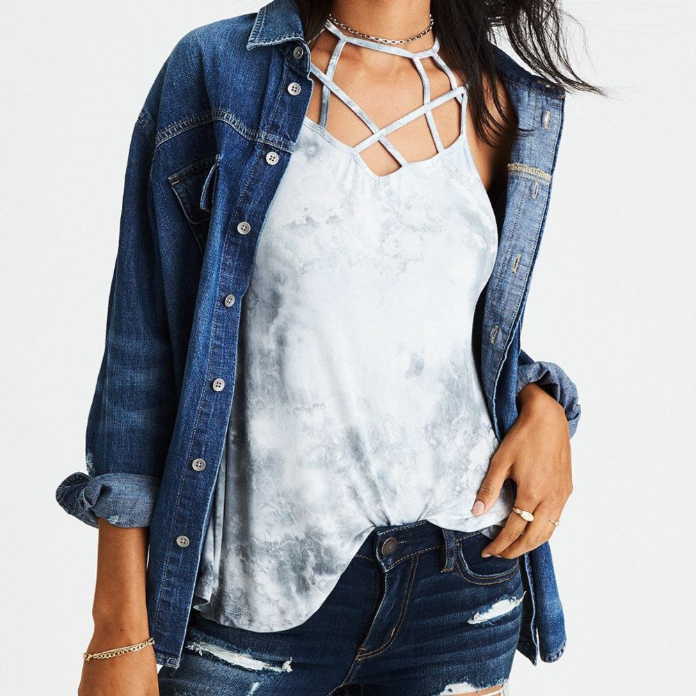 XS Grey American Eagle Soft Tye Dye Tank